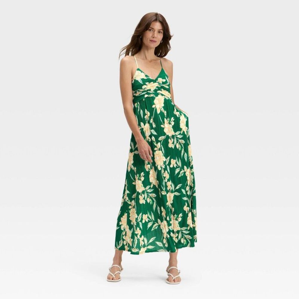 a new day Green Floral Maxi Dress with Cream Blossoms